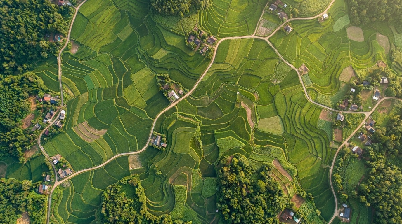 Vista aérea de parcelas agrícolas en Venezuela
